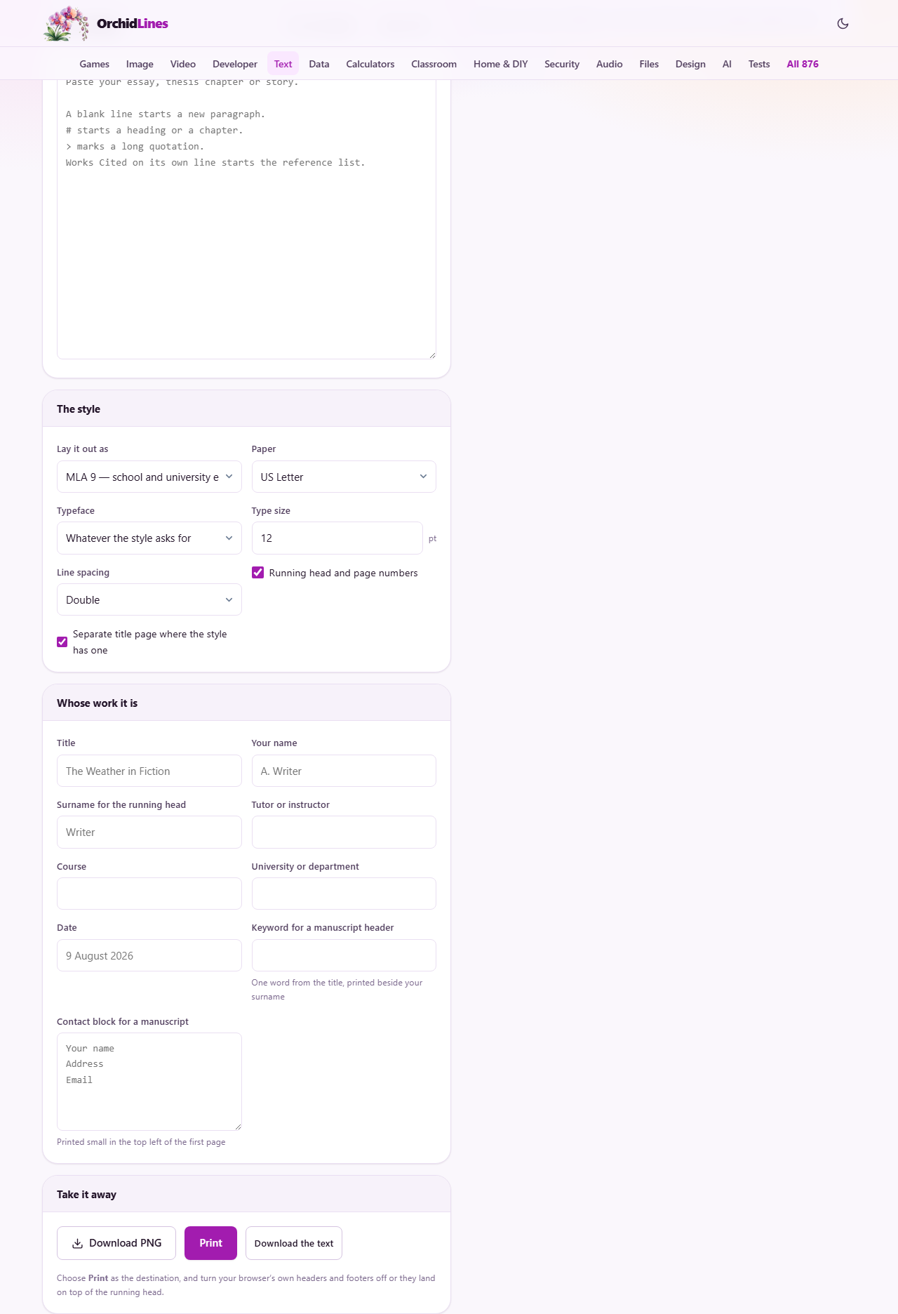 Screenshot: A style guide is a list of measurements