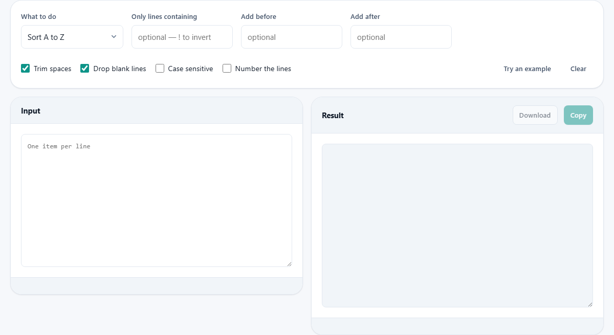 Screenshot: Working with lists of lines