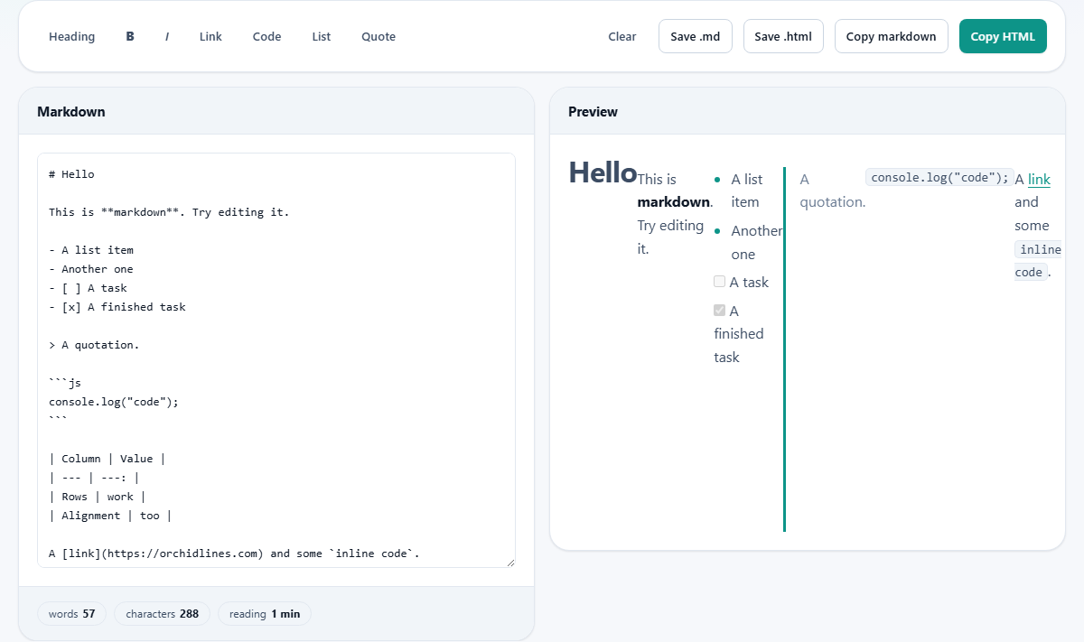 Screenshot: Writing in markdown