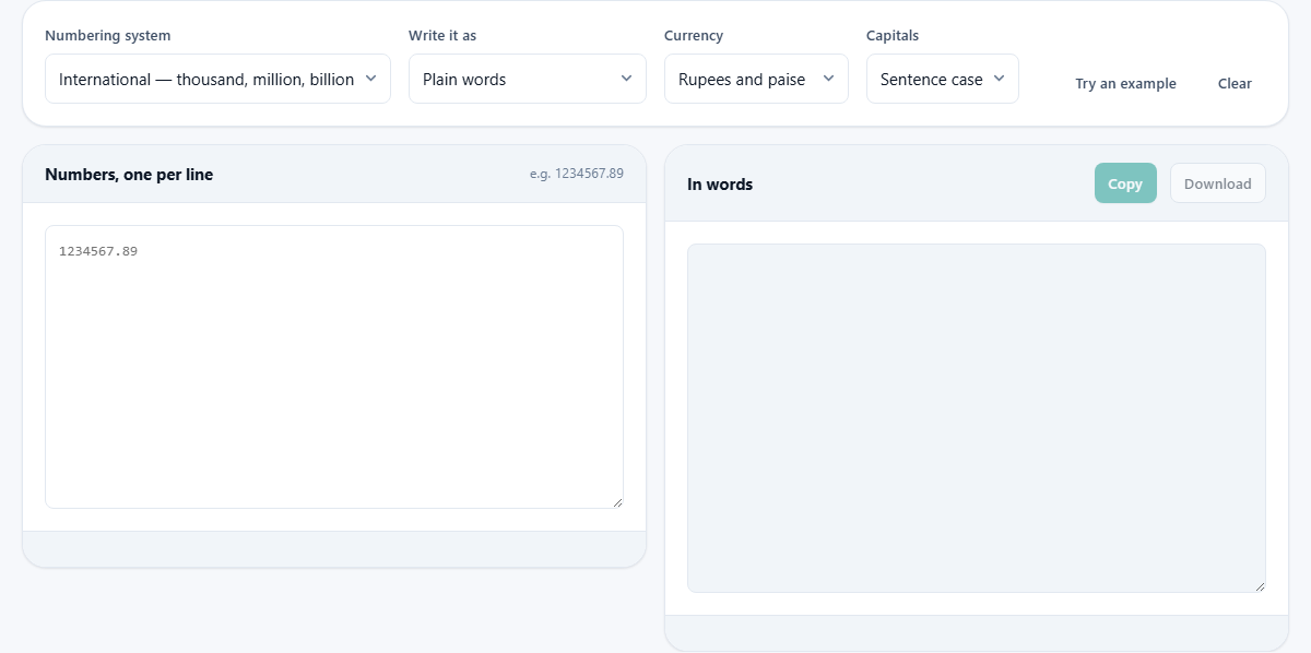 Screenshot: Writing numbers out in words