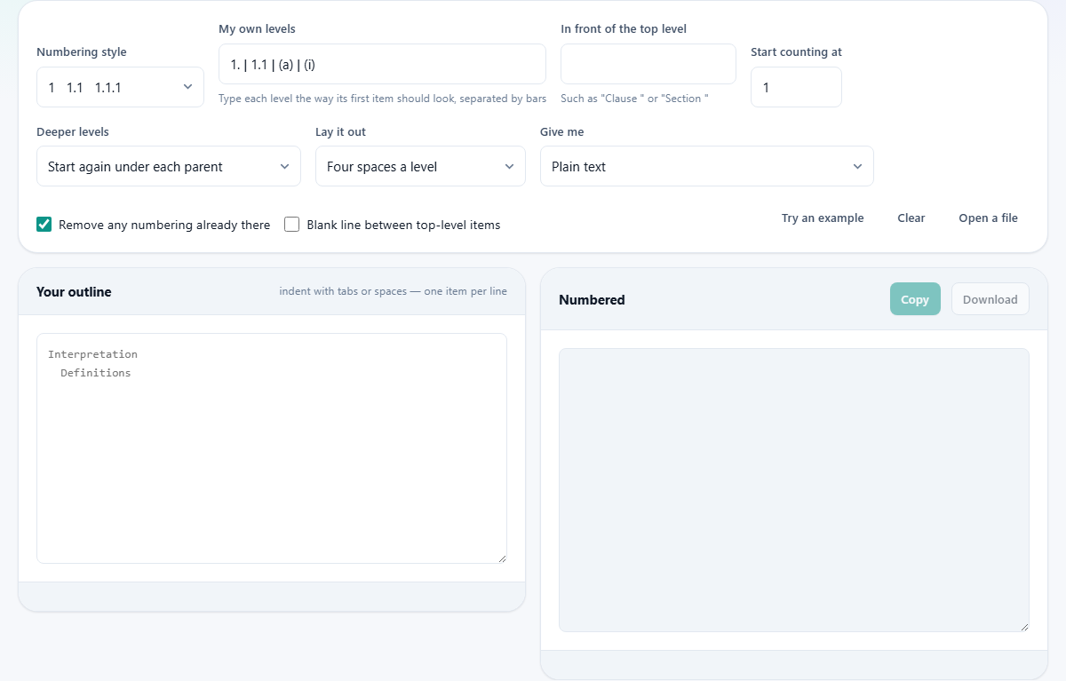 Screenshot: The levels come from your indenting, not from a guess