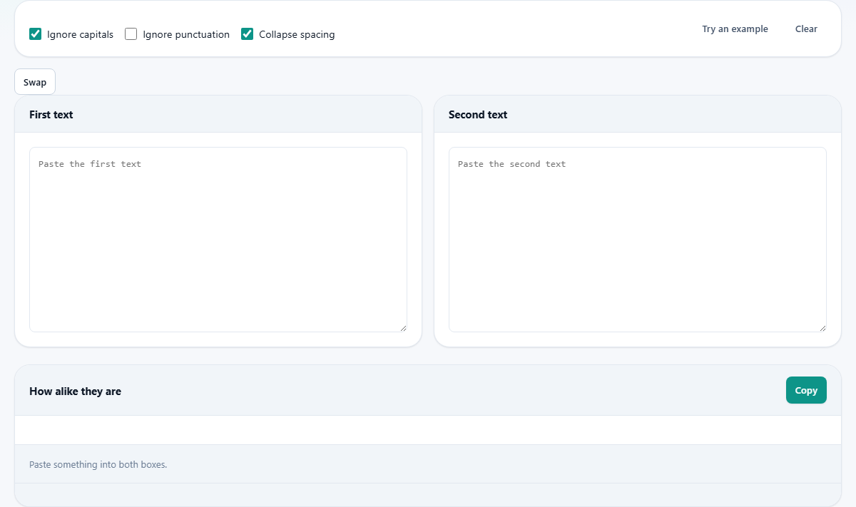 Screenshot: About the similarity checker