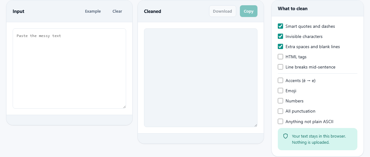 Screenshot: Cleaning up pasted text
