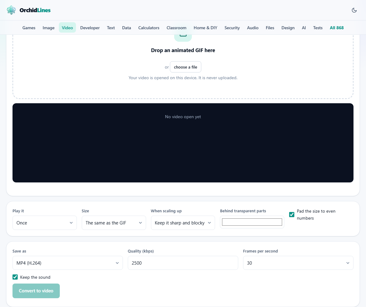 Screenshot: Turning a GIF into a video