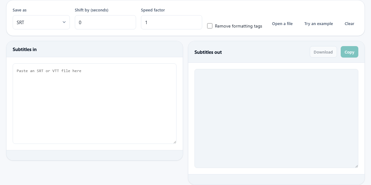 Screenshot: Fixing and converting subtitle files